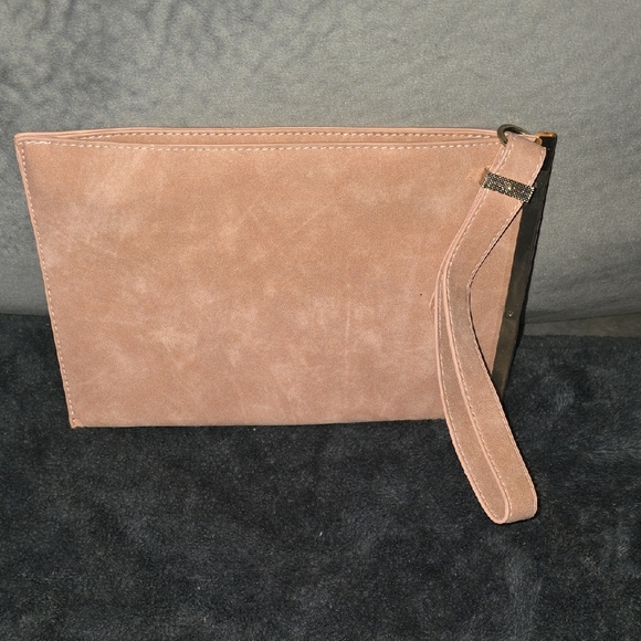 Tan Suede Wristlet Clutch with Minimalist Design - Picture 2 of 3